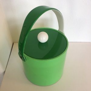 Vintage MCM Ice Bucket by El Mar Mfg Los Angeles Calif. green vinyl white knob
